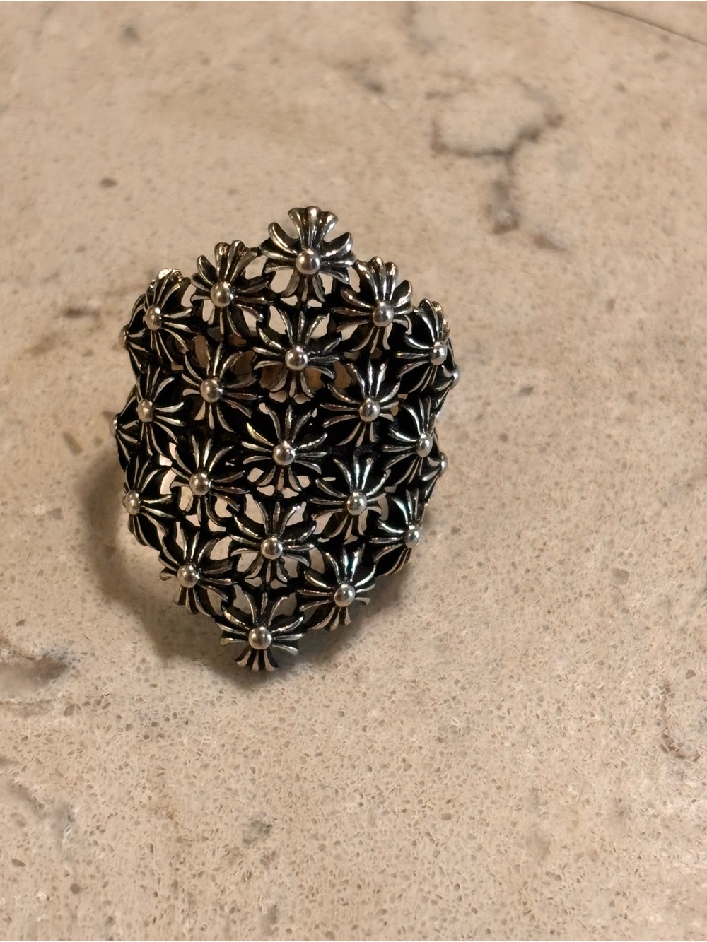 Chrome Hearts Silver Floral Cluster Shield Ring